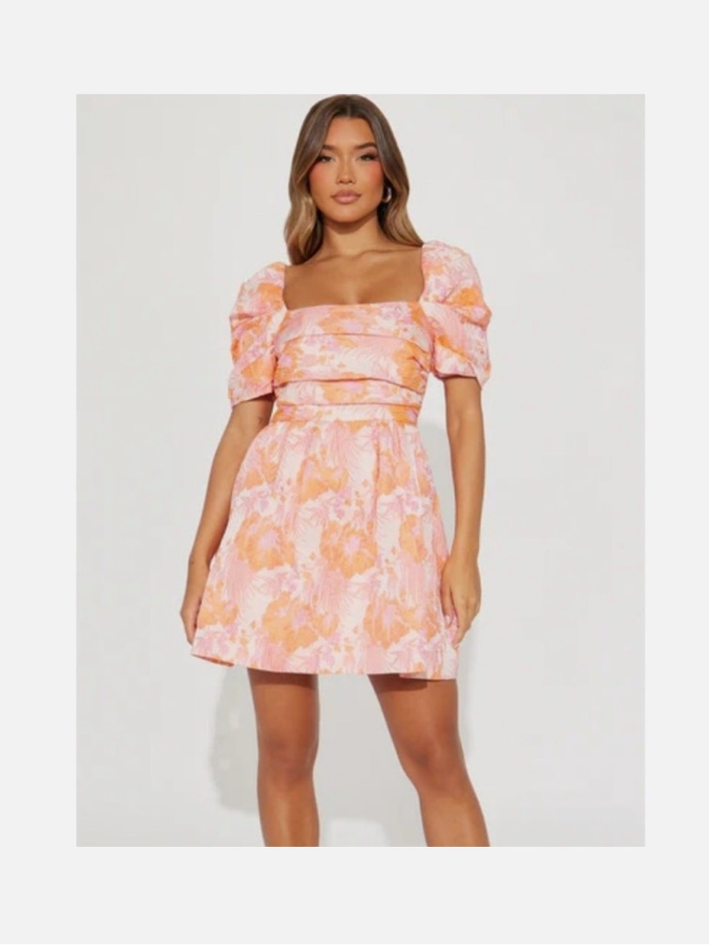 Lena | Gorgeous Puff-Sleeve Pink & Orange Floral Pleated Babydoll Dress | Small